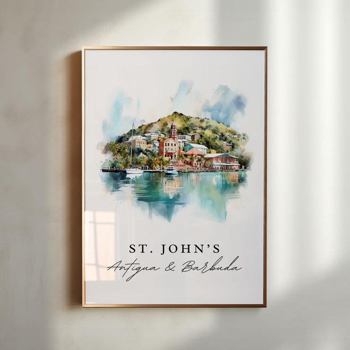 St Johns Antigua art - Antigua and Barbuda, St Johns poster, Antigua Barbuda Wedding gift, Birthday present, Custom Text, Personalized Gift