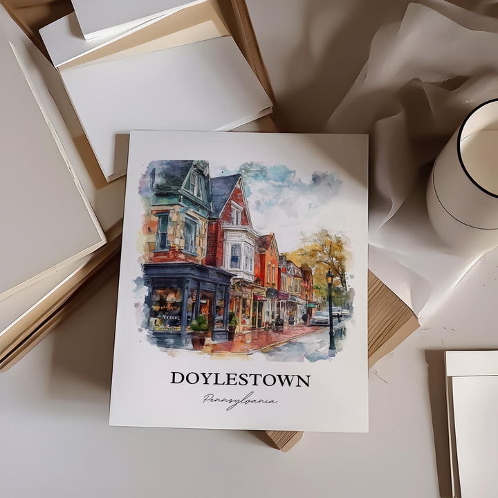 Doylestown PA Wall Art, Bucks County Print, Pennsylvania Watercolor Art, Doylestown PA Gift, Travel Print, Travel Poster, Housewarming Gift