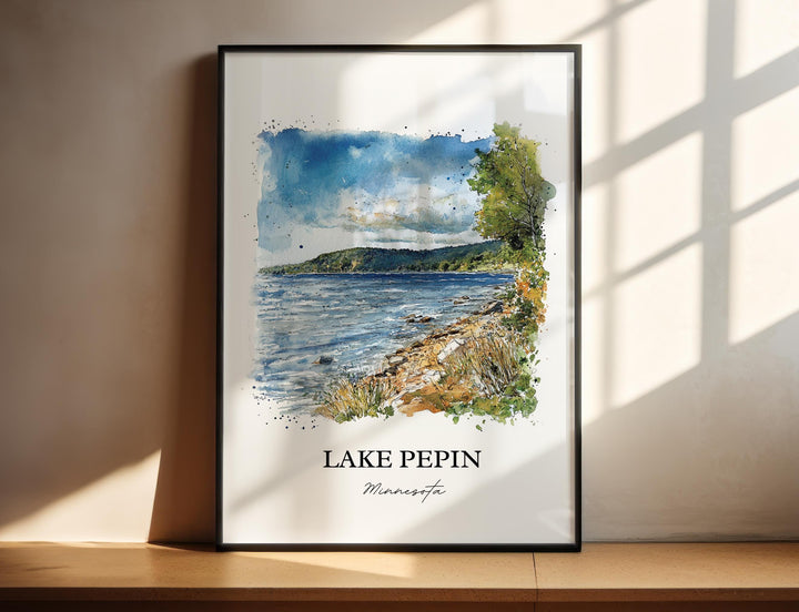 Lake Pepin MN Wall Art, Lake Pepin Print, Minnesota Watercolor Art, Lake Pepin Gift, Travel Print, Travel Poster, Housewarming Gift
