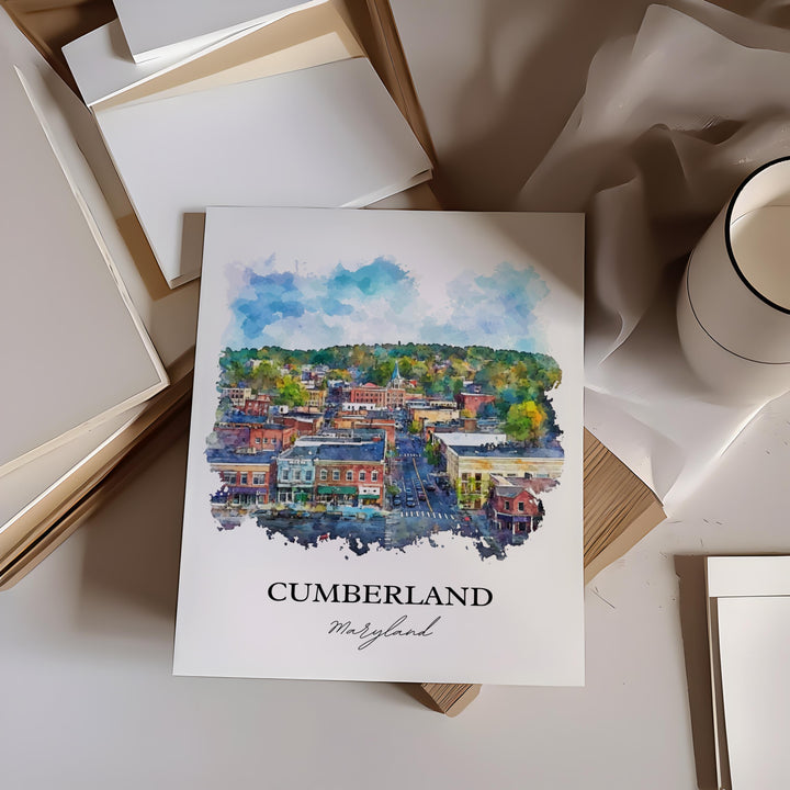 Cumberland MD Wall Art, Allegany County Print, Maryland Watercolor, Cumberland Maryland Gift, Travel Print, Travel Poster, Housewarming Gift