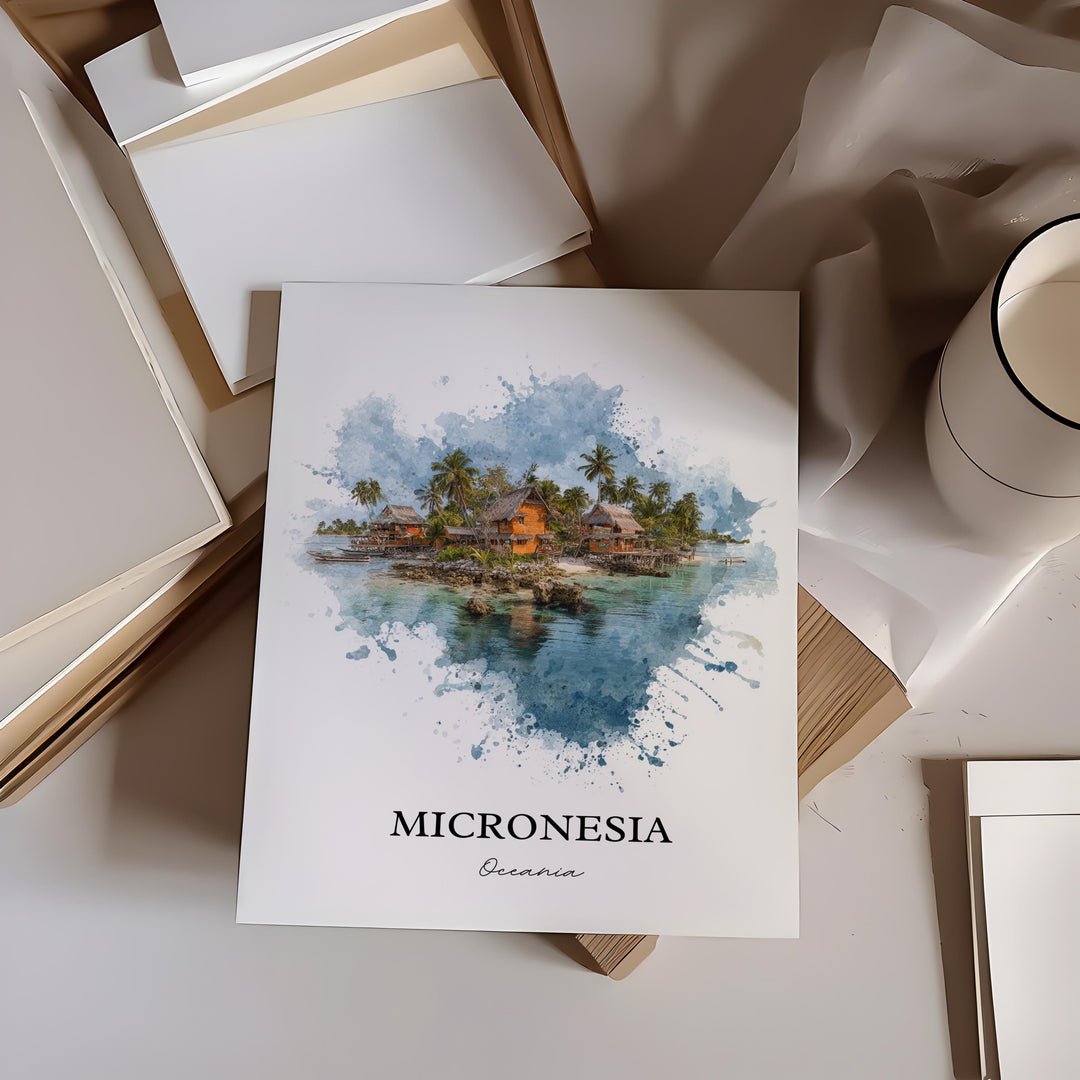 Micronesia Wall Art, Micronesia Print, Micronesia Watercolor Art, Micronesia Gift, Travel Print, Travel Poster, Housewarming Gift