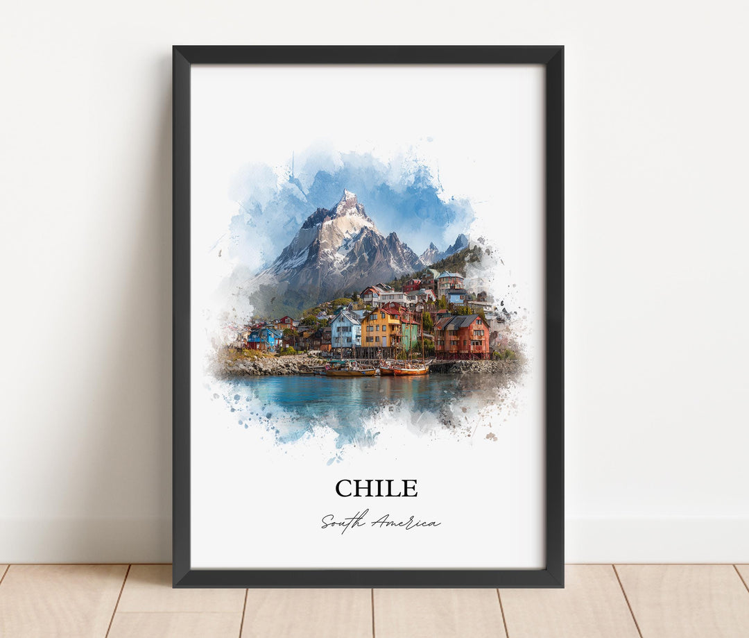 Chile Wall Art, Chile Print, Chile Watercolor Art, Chile Country Gift, Travel Print, Travel Poster, Housewarming Gift