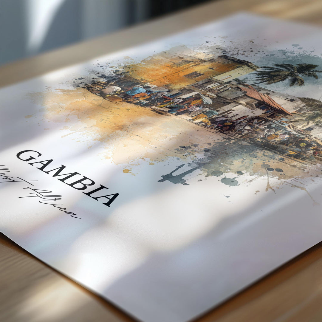 Gambia Wall Art, West Africa Print, Gambia Watercolor Art, Gambia Gift, Travel Print, Travel Poster, Housewarming Gift