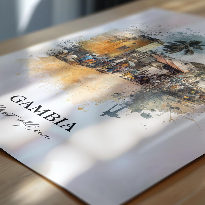 Gambia Wall Art, West Africa Print, Gambia Watercolor Art, Gambia Gift, Travel Print, Travel Poster, Housewarming Gift