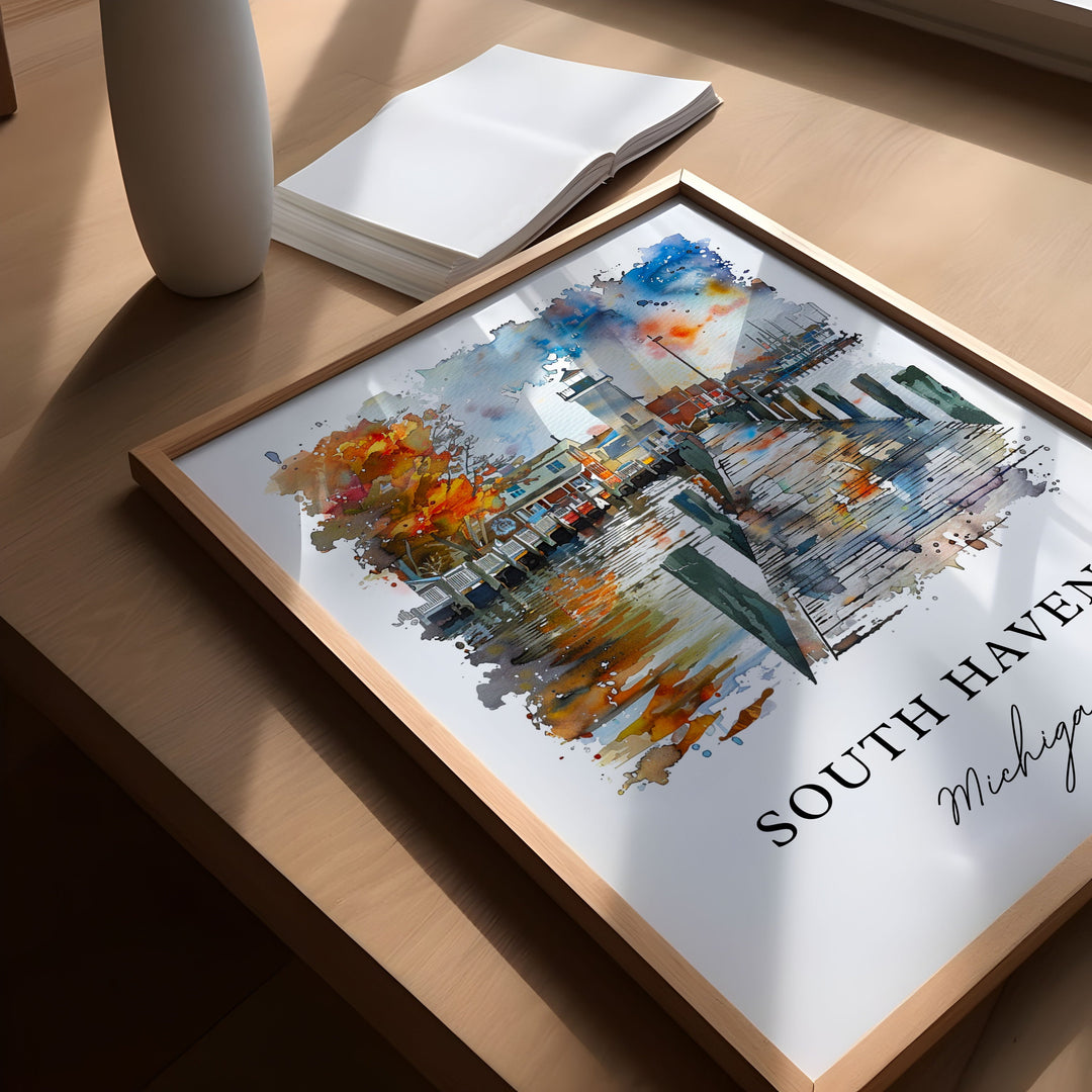 South Haven MI Art, South Haven Print, South Haven Watercolor, South Haven Gift, Van Buren MI