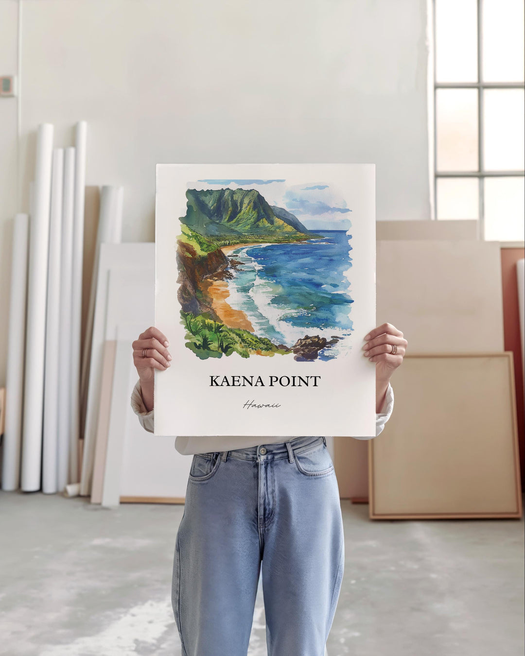 Kaena Point HI Wall Art, Oahu Print, Honolulu Watercolor Art, Kaena Point Gift, Travel Print, Travel Poster, Housewarming Gift