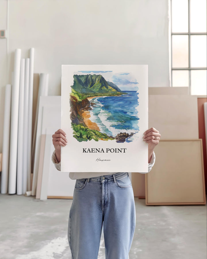 Kaena Point HI Wall Art, Oahu Print, Honolulu Watercolor Art, Kaena Point Gift, Travel Print, Travel Poster, Housewarming Gift