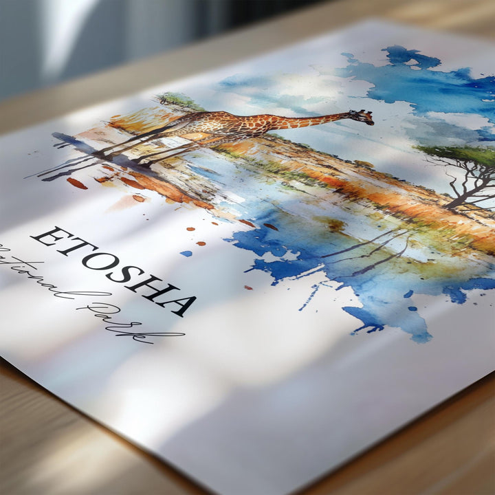 Etosha National Park Wall Art, Namibia Print, Namibia Watercolor Art, Etosha Park Gift, Travel Print, Travel Poster, Housewarming Gift