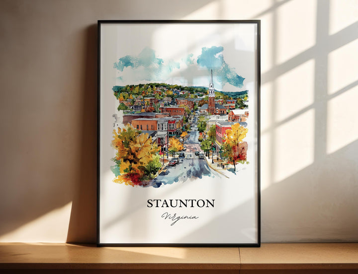Staunton VA Wall Art, Staunton Print, Virginia Watercolor Art, Staunton Virginia Gift, Travel Print, Travel Poster, Housewarming Gift