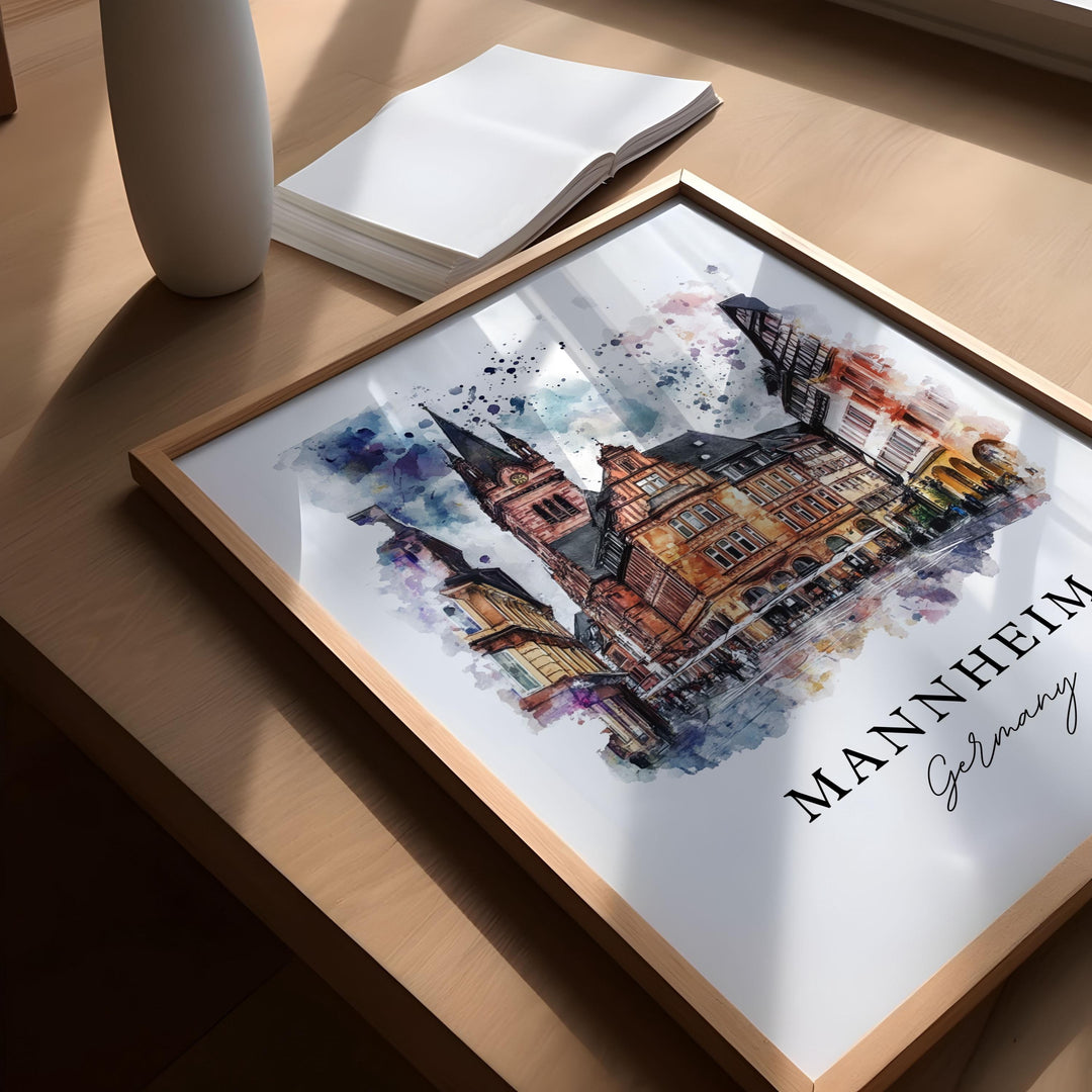 Mannheim Germany Wall Art, Mannheim Print, Karlsruhe Watercolor Art, Mannheim Gift,