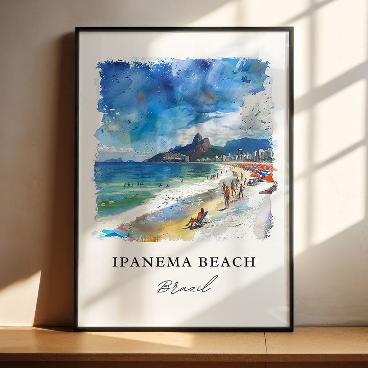 Ipanema Beach Wall Art, Ipanema Brazil Print, Rio de Janeiro Watercolor Art, Ipanema Gift,