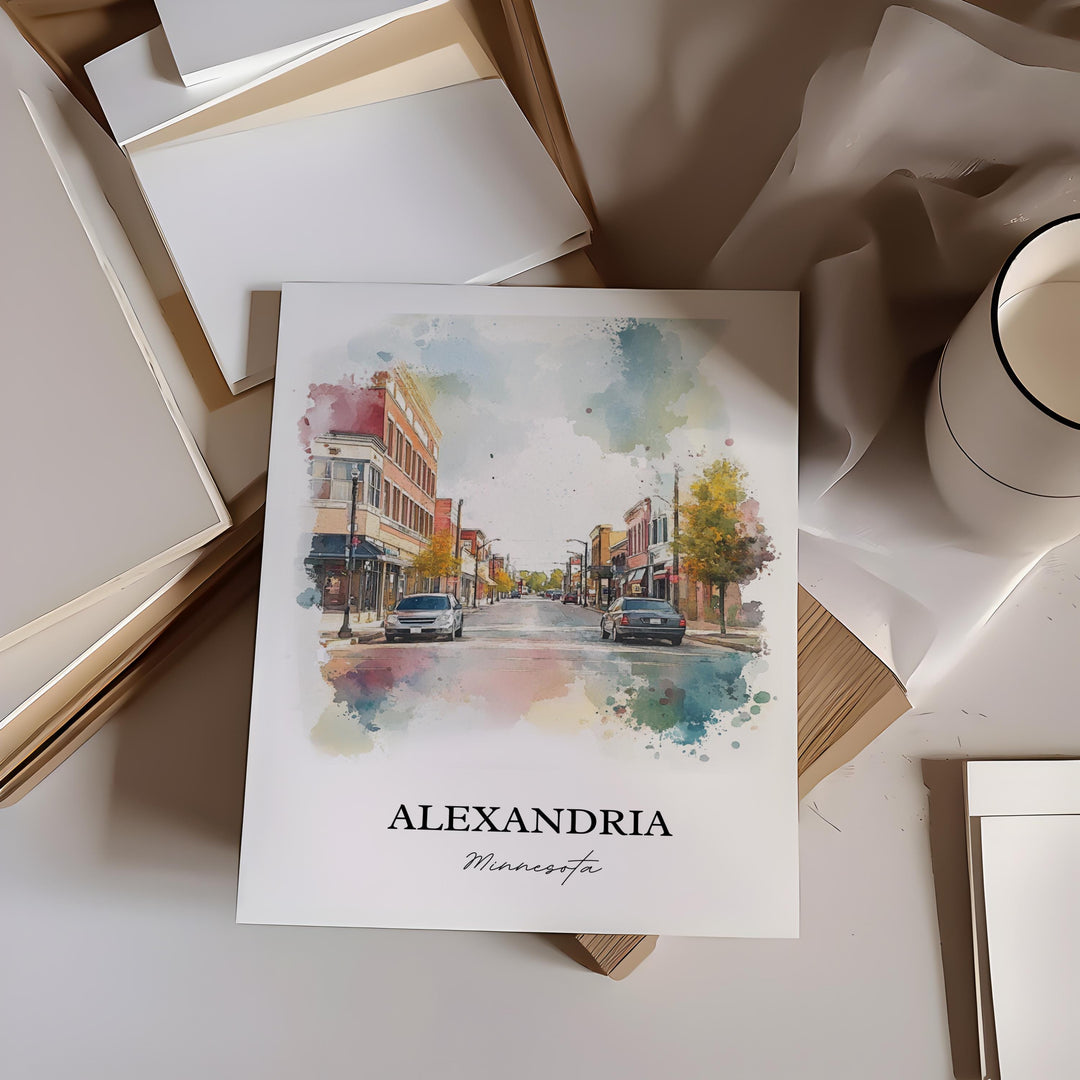 Alexandria MN Art, Douglas County Print, Minnesota Watercolor Art, Alexandria Minnesota Gift, Travel Print, Travel Poster, Housewarming Gift