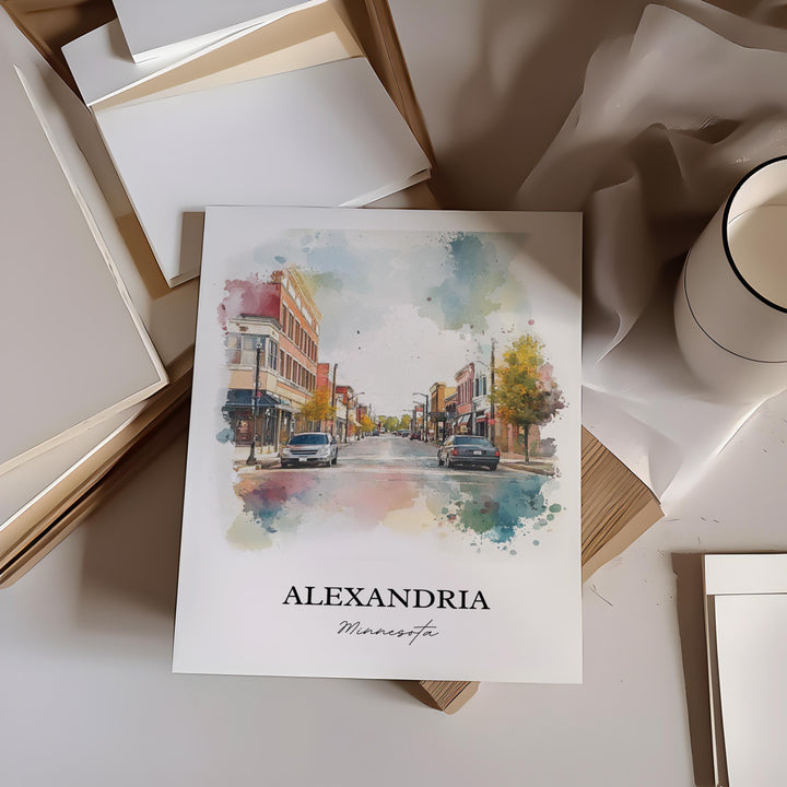 Alexandria MN Art, Douglas County Print, Minnesota Watercolor Art, Alexandria Minnesota Gift, Travel Print, Travel Poster, Housewarming Gift