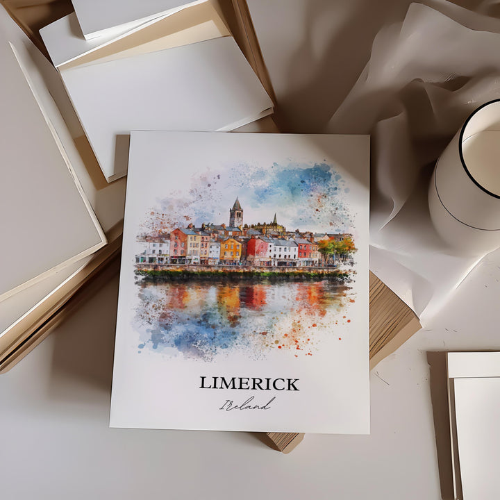 Limerick Wall Art, Munster Province Print, Ireland Watercolor Art, Limerick Ireland Gift, Travel Print, Travel Poster, Housewarming Gift