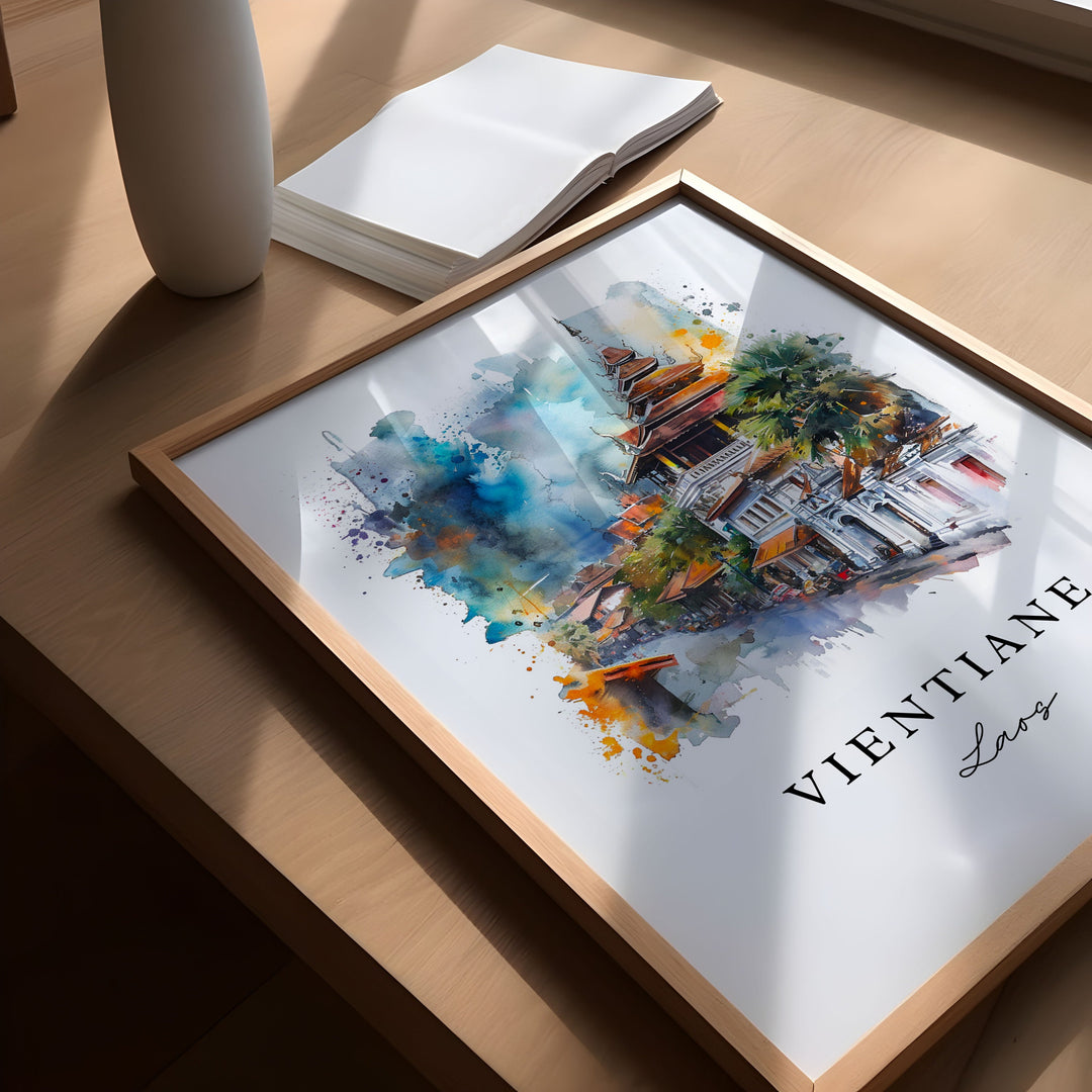 Vientiane watercolor travel art - Laos, Vientiane print, Wedding gift, Birthday present, Custom Text, Perfect Gift