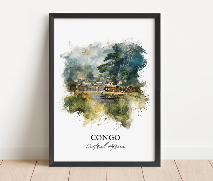 Congo Wall Art, Congo Print, Congo Africa Watercolor Art, Central Africa Gift, Travel Print, Travel Poster, Housewarming Gift