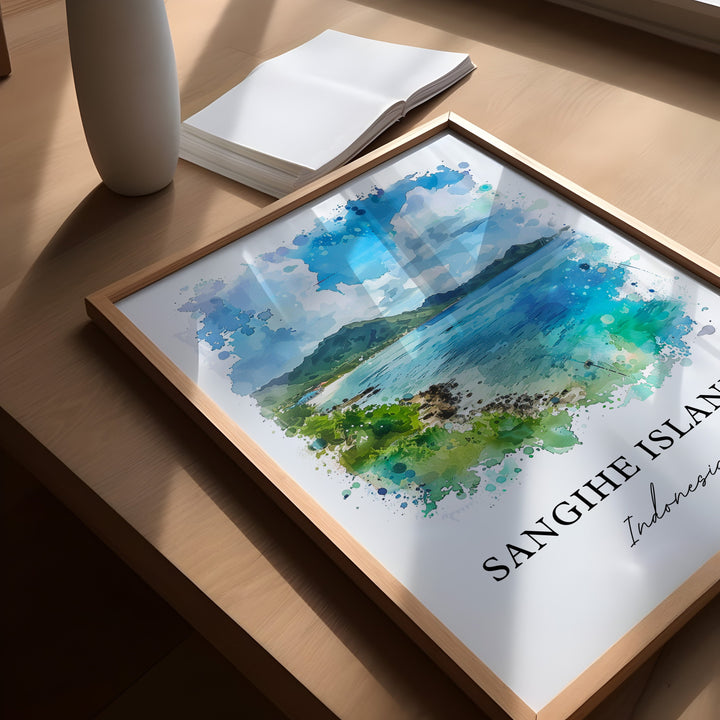 Sangihe Islands Wall Art, Ruang Volcano Print, Sangihe Indonesia Watercolor, Kepulauan Gift,