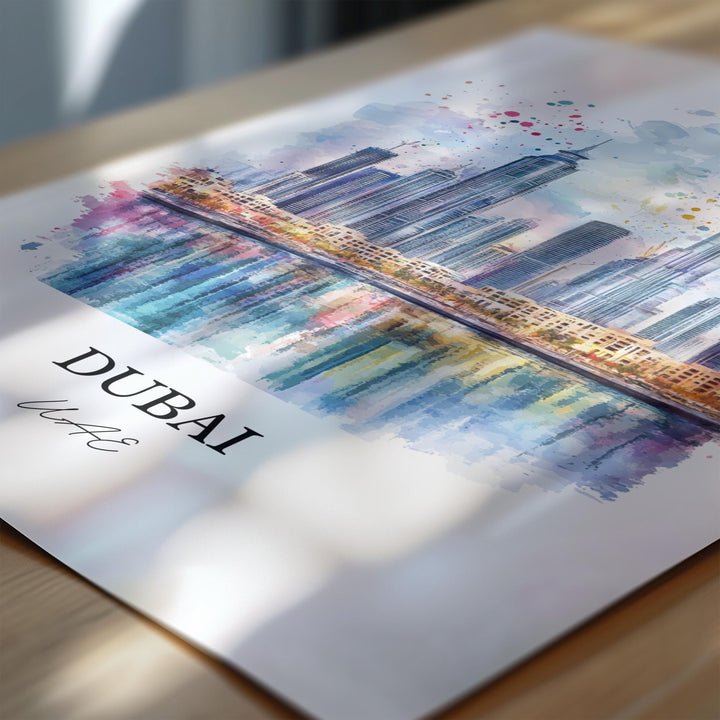 Dubai Wall Art, Dubai Skyline Print, Dubai Watercolor Art, United Arab Emirates Gift, Travel Print, Travel Poster, Housewarming Gift