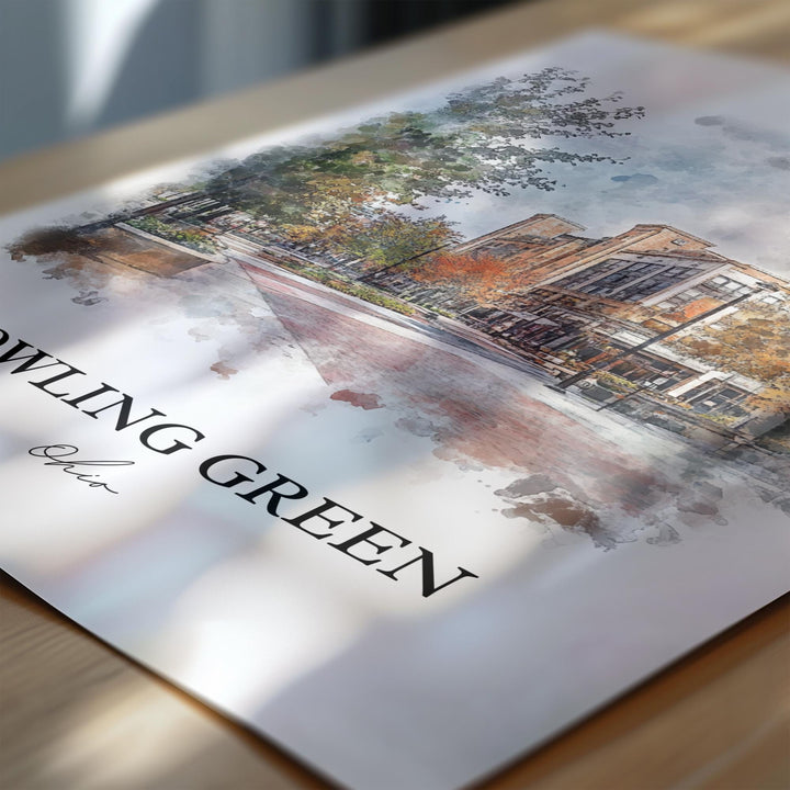 Bowling Green Wall Art, Wood County OH Print, Ohio Watercolor Art, Bowling Green OH Gift, Travel Print, Travel Poster, Housewarming Gift