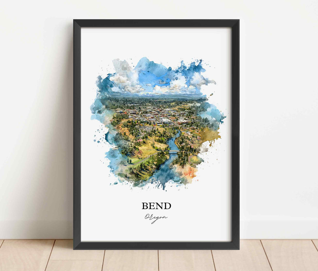 Bend, Oregon Wall Art, Bend Print, Bend OR Watercolor Art, Bend Oregon Gift, Travel Print, Travel Poster, Housewarming Gift