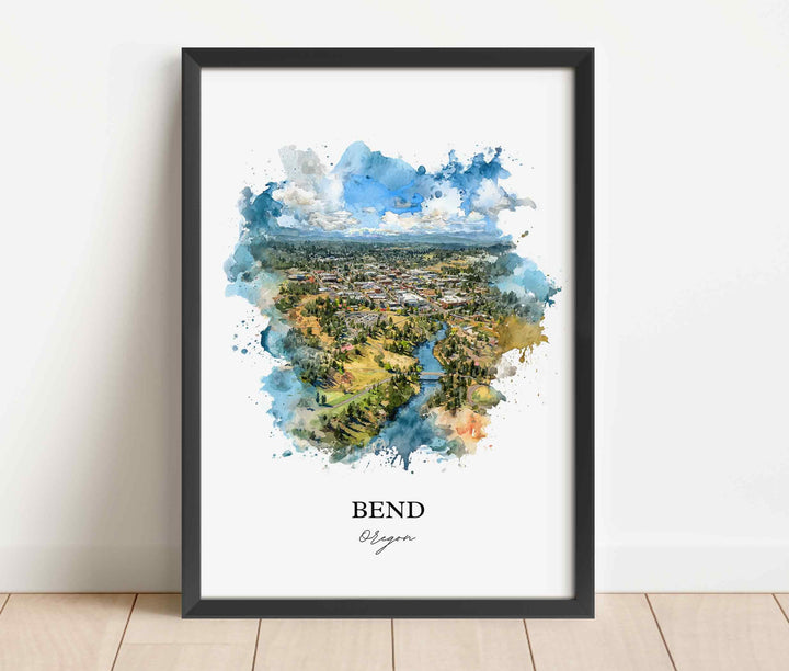 Bend, Oregon Wall Art, Bend Print, Bend OR Watercolor Art, Bend Oregon Gift, Travel Print, Travel Poster, Housewarming Gift