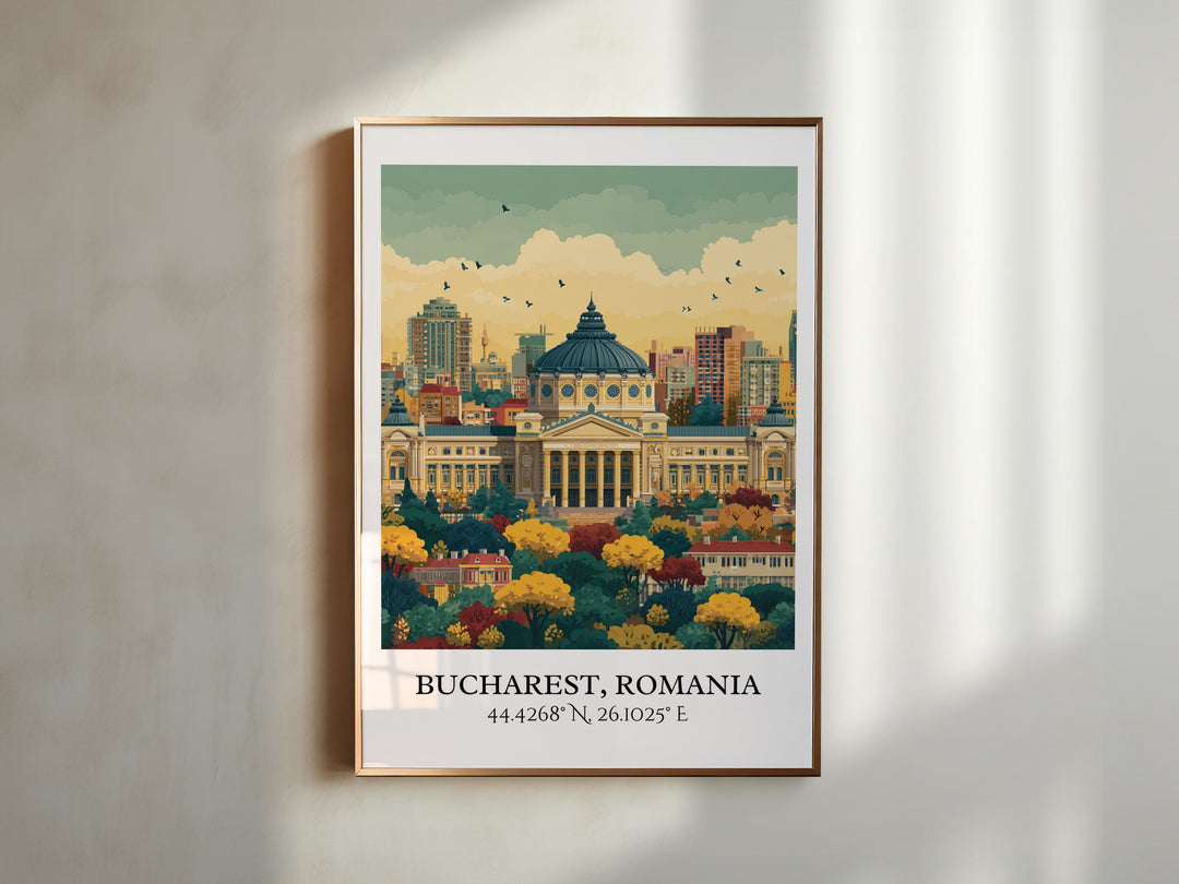Bucharest Art, Bucharest Retro Travel Art, Bucharest Home Decor, Romania Gift, Romania Travel Art, Travel Prints, Housewarming Gift