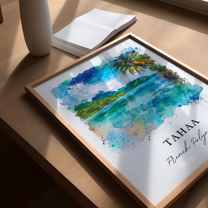 Tahaa Wall Art, Tahaa French Polynesia Print, Tahaa Watercolor Art, Leeward Islands Gift,