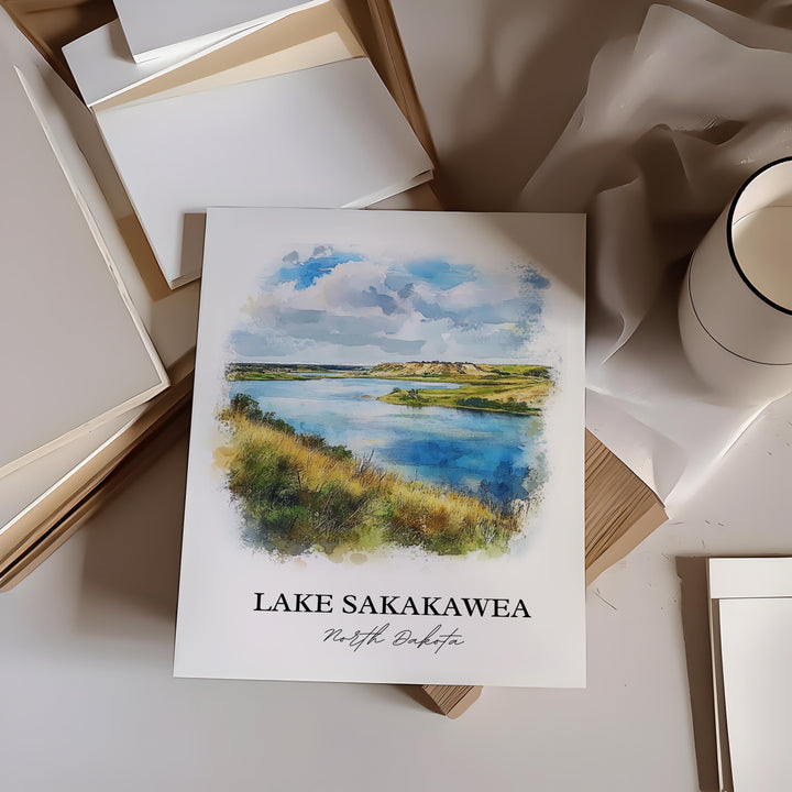 Lake Sakakawea ND Wall Art, Pick City ND Print, North Dakota Watercolor, Lake Sakakawea Gift, Travel Print, Travel Poster, Housewarming Gift