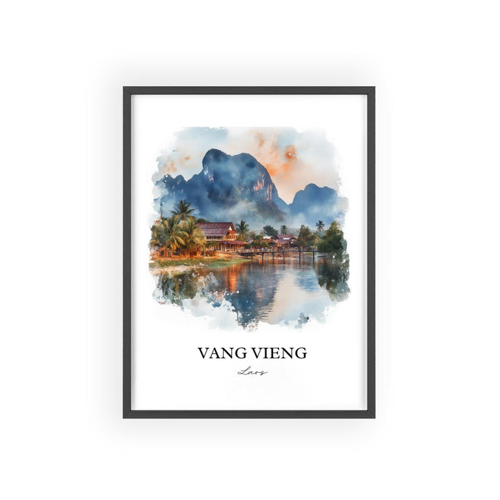 Vang Vieng Wall Art, Vientiane Print, Laos Watercolor Art, Vang Vieng Gift, Travel Print, Travel Poster, Housewarming Gift