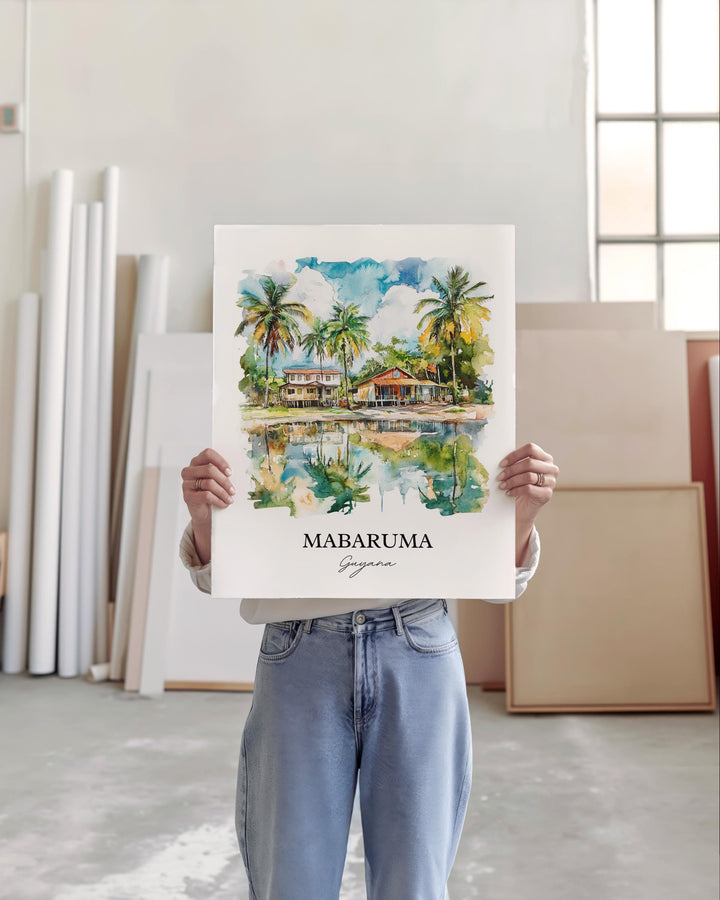 Mabaruma Wall Art, Guyana Print, Guyana Watercolor Art, Mabaruma Guyana Gift, Travel Print, Travel Poster, Housewarming Gift