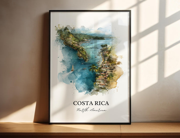 Costa Rica Wall Art, Costa Rica Country Print, Costa Rica Watercolor Art, Costa Rica Gift, Travel Print, Travel Poster, Housewarming Gift