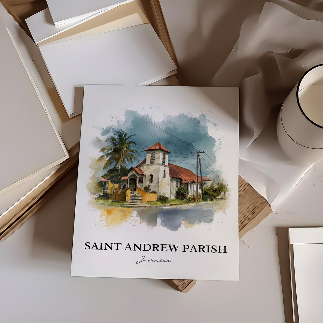 Saint Andrew Parish Wall Art, Jamaica Print, Jamaica Watercolor Art, Jamaica Gift, Jamaica Travel Print, Travel Poster, Housewarming Gift