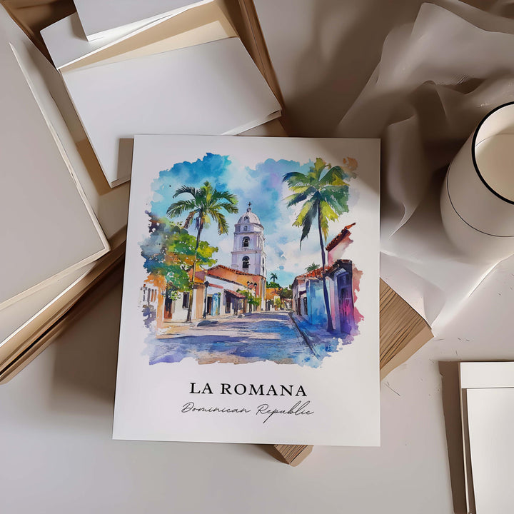 La Romana DR Wall Art, Domican Republic Print, La Romana Watercolor Art, La Romana DR Gift,