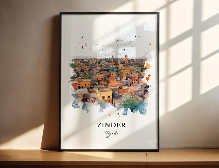 Zinder Niger Wall Art, Niamey Print, Niger Watercolor Art, Zinder Niger Gift, Travel Print, Travel Poster, Housewarming Gift