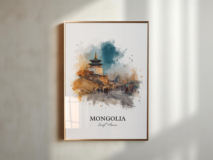 Mongolia Wall Art, Mongolia Print, Mongolia Watercolor Art, Mongolia Gift, Travel Print, Travel Poster, Housewarming Gift