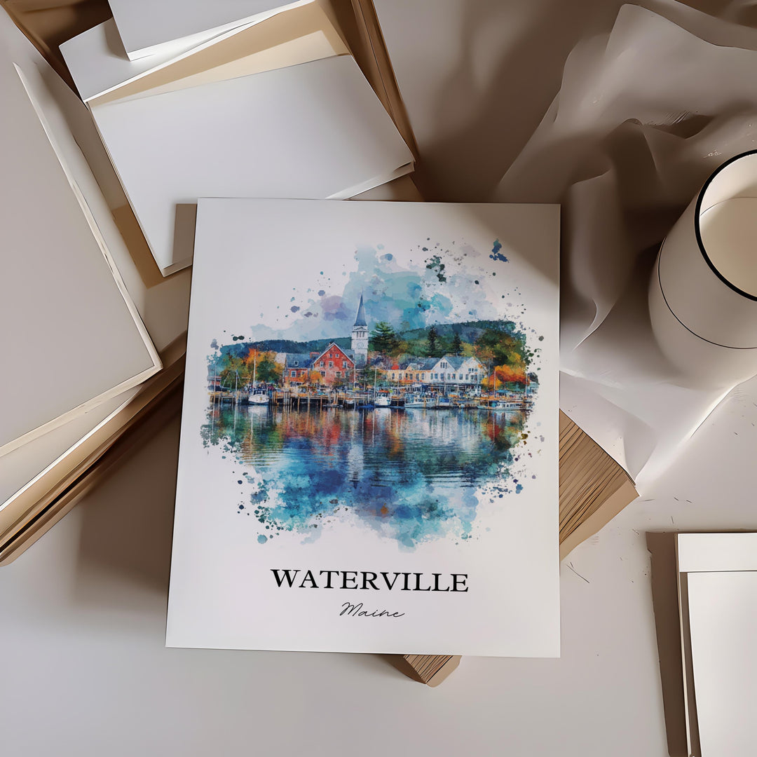 Waterville Maine Art, Waterville ME Print, Maine Watercolor Art, Kennebec County Gift, Travel Print, Travel Poster, Housewarming Gift
