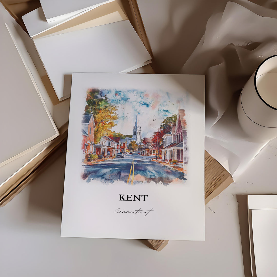 Kent Connecticut Wall Art, Litchfield County Print, Connecticut Watercolor Art, Kent CT Gift, Travel Print, Travel Poster, Housewarming Gift