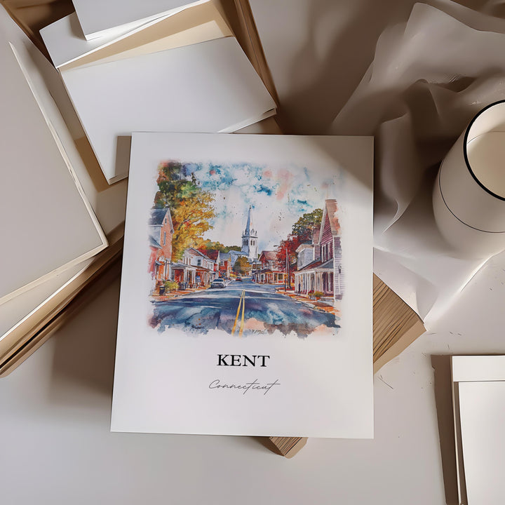 Kent Connecticut Wall Art, Litchfield County Print, Connecticut Watercolor Art, Kent CT Gift, Travel Print, Travel Poster, Housewarming Gift