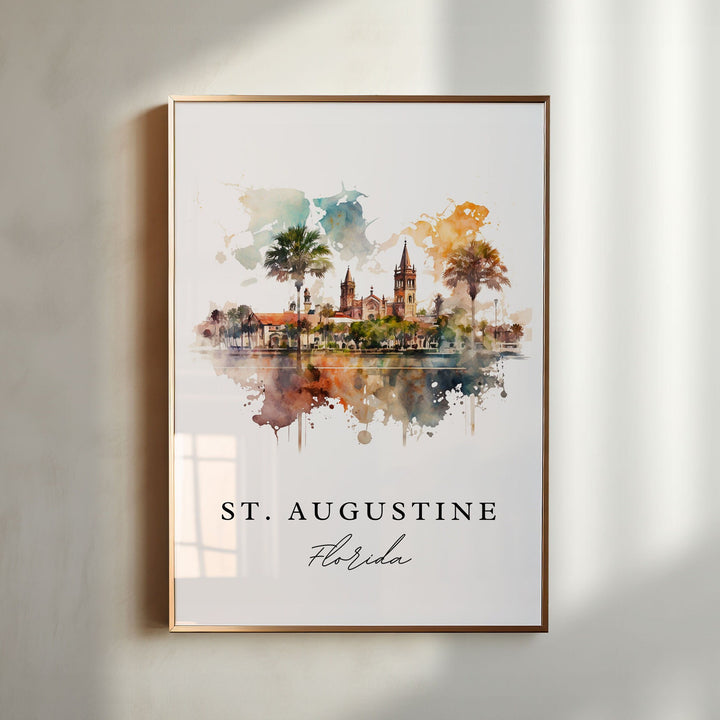 St. Augustine traditional travel art - Florida, Saint Augustine FL poster, Wedding gift, Birthday present, Custom Text, Personalised Gift