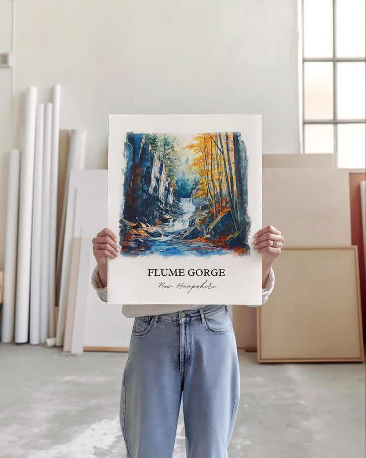 Flume Gorge, New Hampshire, USA – Watercolor Art Print