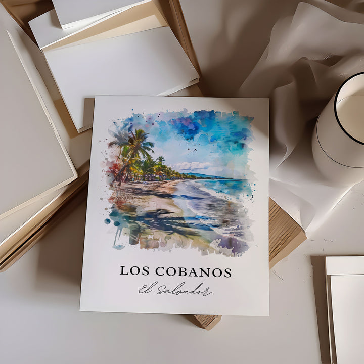 Los Cobanos Art, Los Cobanos Print, Sonsonate Watercolor, Los Cobanos El Salvador Gift, Travel Poster, Housewarming Gift