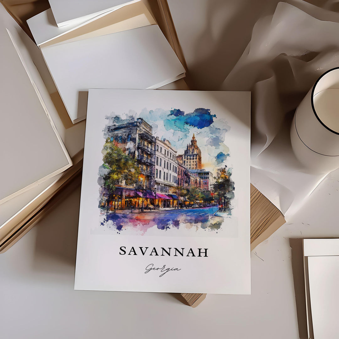 Savannah Georgia Wall Art, Savannah Print, Savannah GA Watercolor Art, Savannah Georgia Gift,