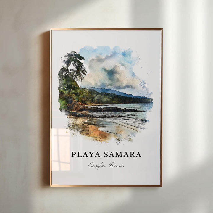 Playa Samara Wall Art, Guanacaste Print, Costa Rica Watercolor Art, Samara Beach CR Gift,