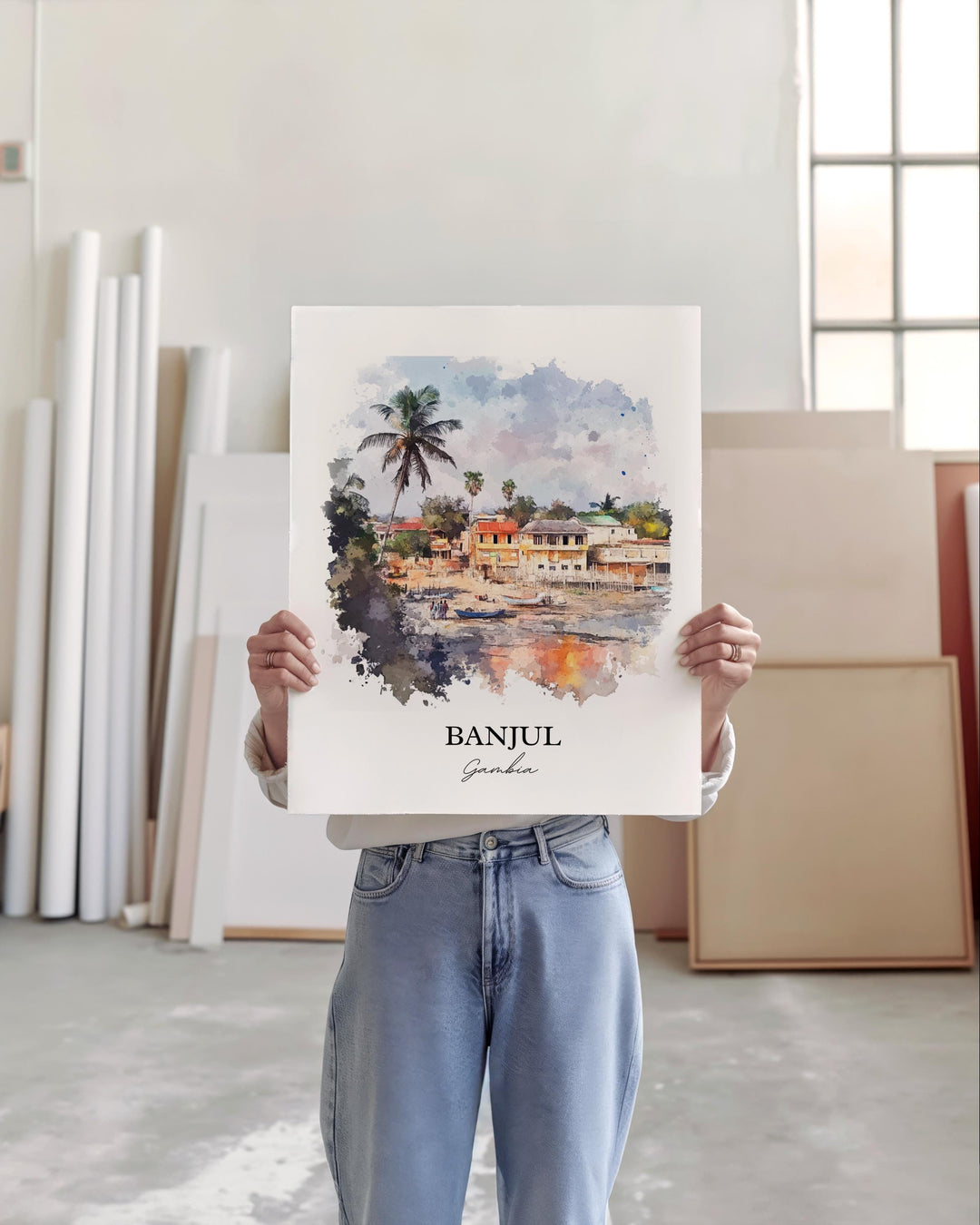 Banjul Wall Art, Banjul Print, Gambia Watercolor Art, Banjul Gambia Gift, African Travel Print, Travel Poster, Housewarming Gift