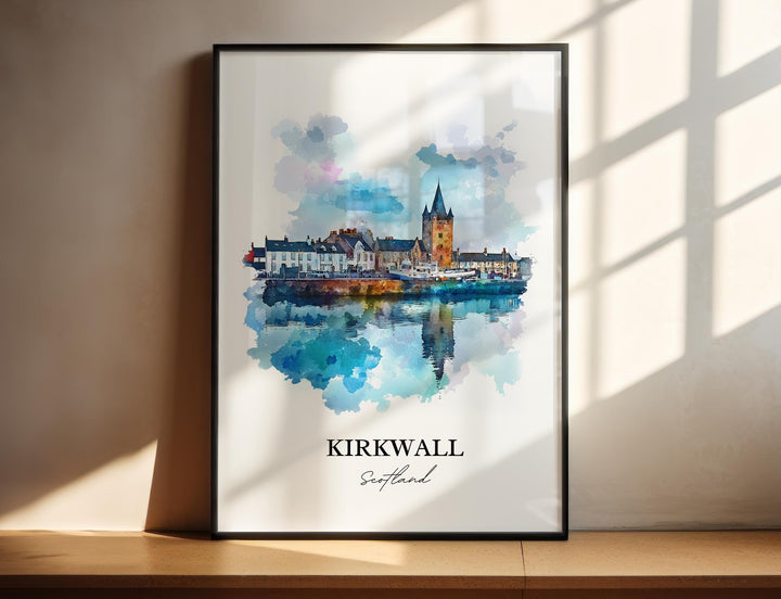Kirkwall Wall Art, Orkney Print, Scotland Watercolor Art, Kirkwall Scotland Gift, Travel Print, Travel Poster, Housewarming Gift