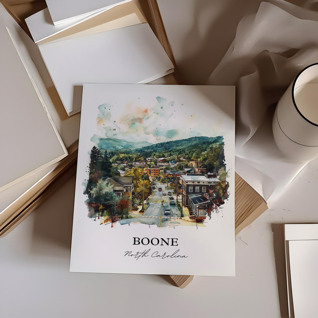 Boone NC Wall Art, Watauga County Print, North Carolina Watercolor Art, Boone NC Gift, Travel Print, Travel Poster, Housewarming Gift