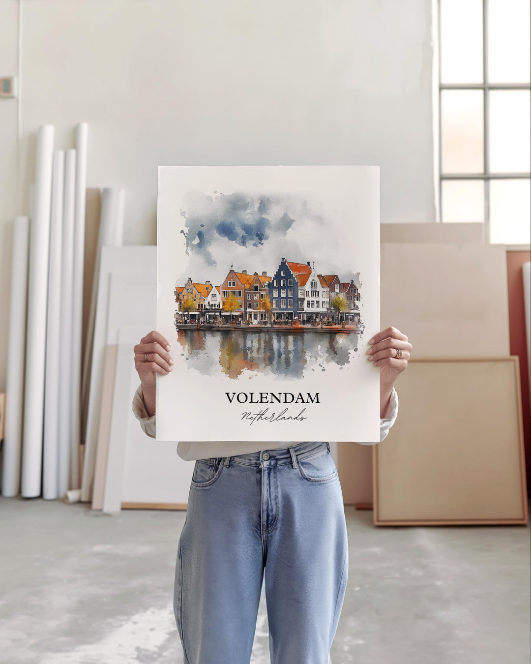 Volendam Wall Art, Dutch Print, Netherlands Watercolor Art, Volendam Gift, Travel Print, Travel Poster, Housewarming Gift