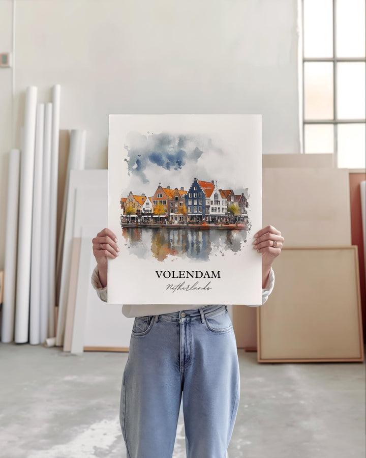 Volendam Wall Art, Dutch Print, Netherlands Watercolor Art, Volendam Gift, Travel Print, Travel Poster, Housewarming Gift