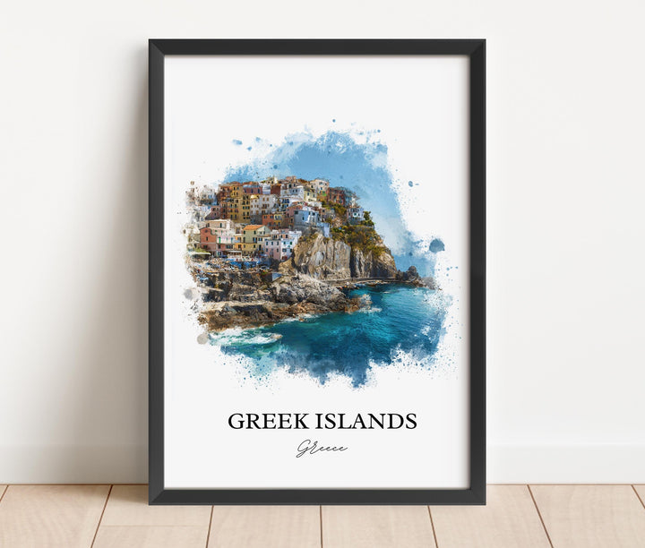 Greek Islands Wall Art, Greece Art, Greece Watercolor Art, Greek Islands Gift, Greek Islands Travel Print, Travel Poster, Housewarming Gift