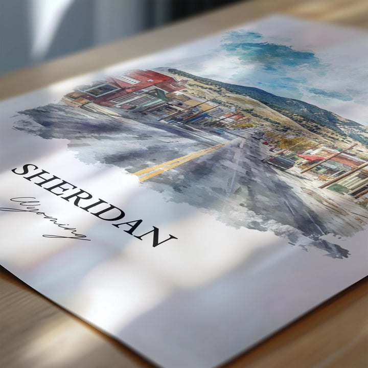 Sheridan WY Wall Art, Sheridan WY Print, Wyoming Watercolor Art, Sheridan Wyoming Gift, Travel Print, Travel Poster, Housewarming Gift